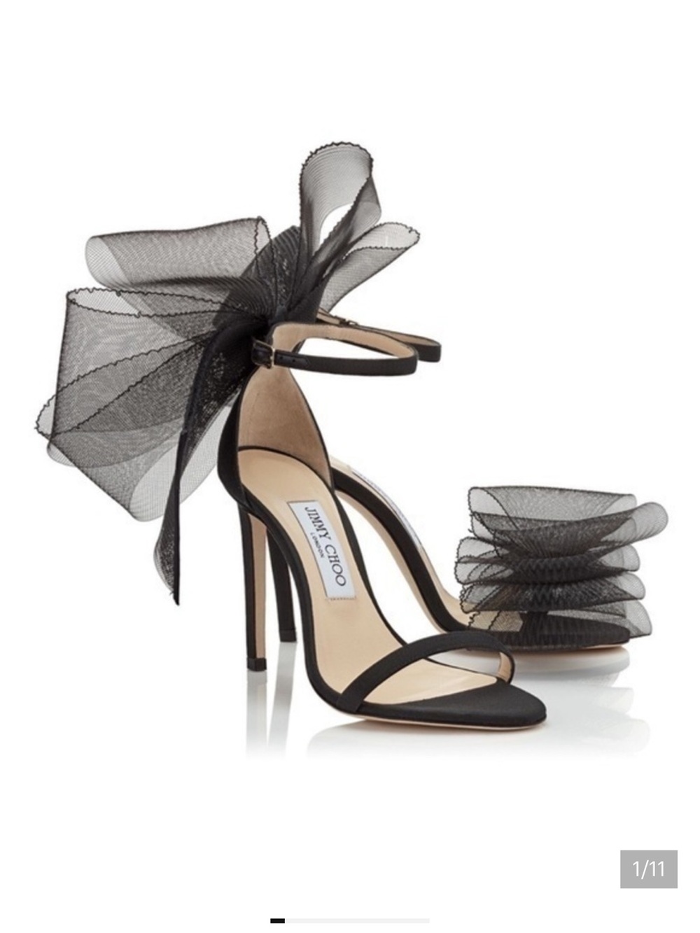 Jimmy Choo Black Tulle Bow Stiletto Sandals